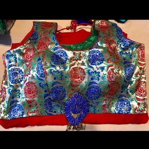 Red and Blue Anarkali Floor Length Suit